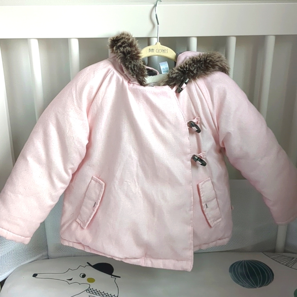 Obaibi Puffer Fleece Lined Hooded Pink Winter Toggle Coat 18-24M